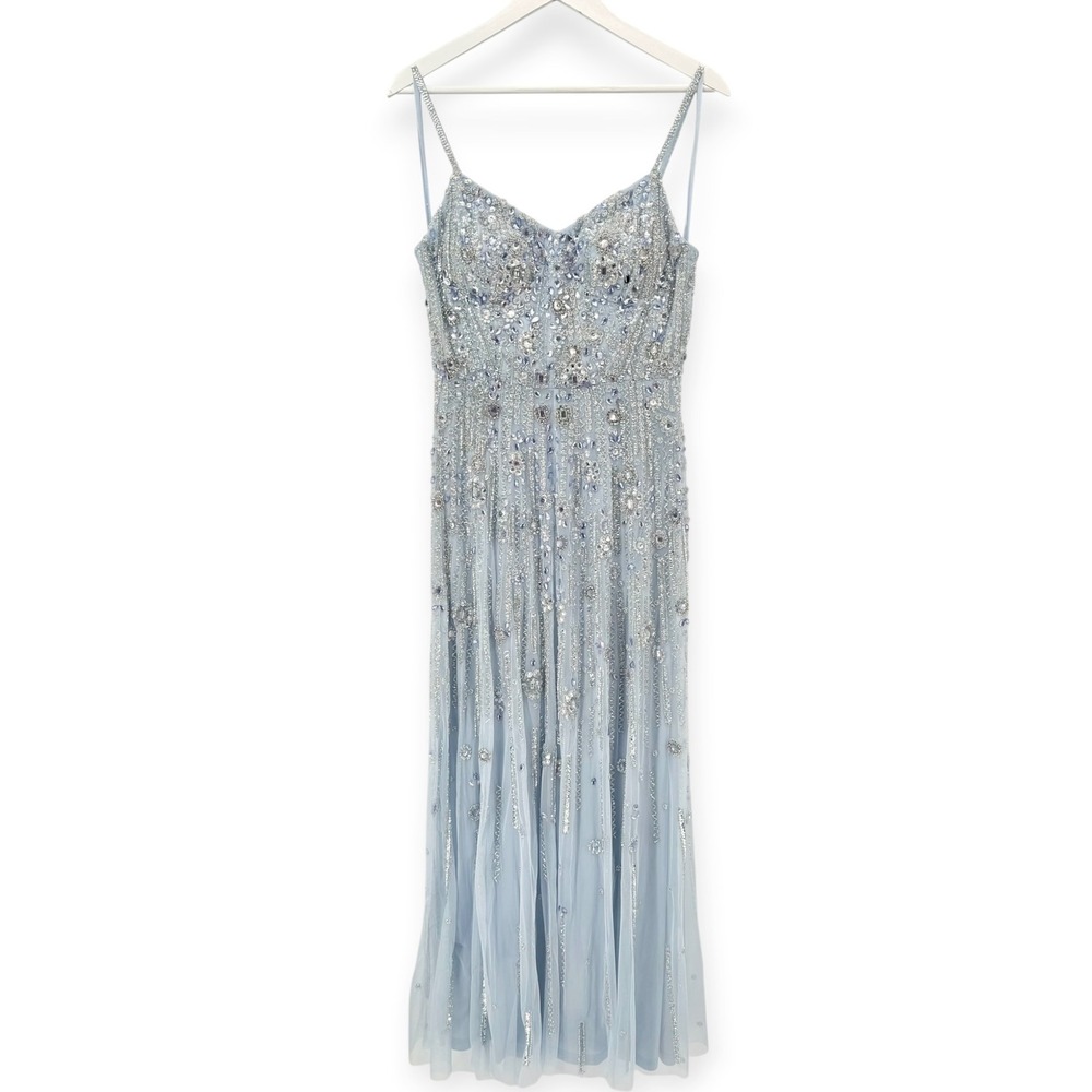 Mac Duggal Blue Rhinestone Embellished Sweetheart Neck A-Line Gown $798 Size 8 - Picture 3 of 11